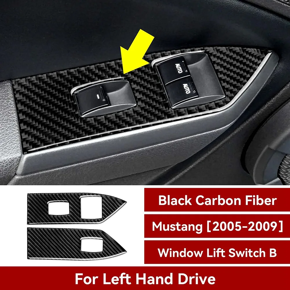 Carbon Fiber Car Window Lift Switch Cover Sticker Trim for Ford Mustang 2005 2006 2007 2008 2009 Interior Accessories(A)