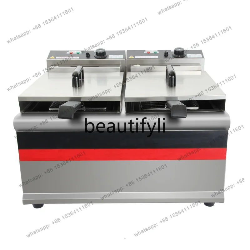 Stainless Steel Countertop Commercial Double Cylinder Deep Fryer Burger Shop Equipment Double Head Deep Fryer