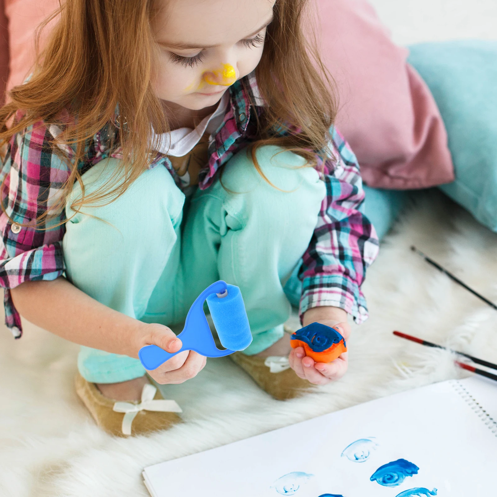 4 قطعة فرشاة دوارة إسفنجية محمولة مجموعة أدوات الرسم DIY بها بنفسك الحرف الفنية الإسفنج فرشاة الرسم بكرات أدوات #1