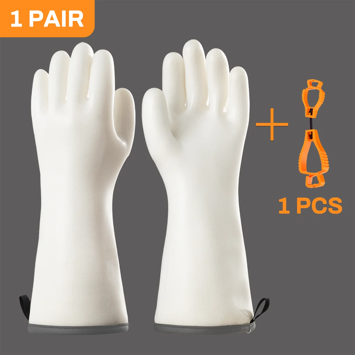 

1 Pair White Silicone Gloves with Glove Clip, Withstands -100°F to 480°F, Grease-Proof, Easy to Clean, Perfect for Grilling, Bak