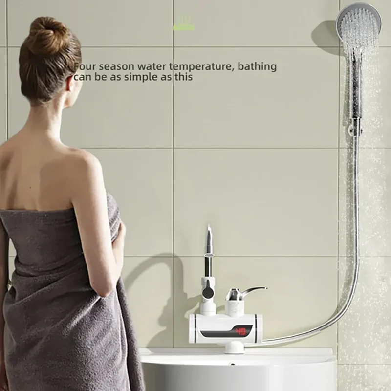 الكهربائية الساخنة الباردة صنبور حوض خلاط التدفئة الفورية صنبور 360 درجة دوران سريع التدفئة الحنفية لوازم المطبخ الحمام الرقمية #4