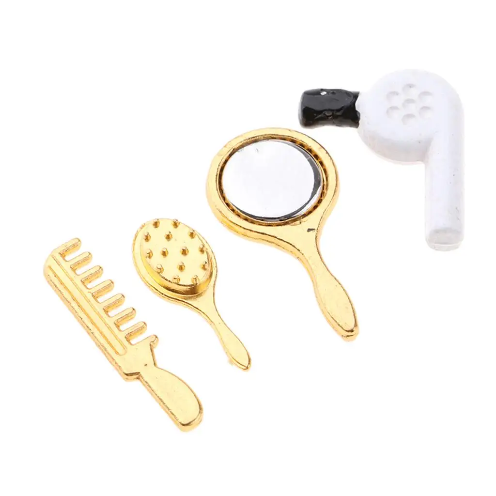 Dollhouse Miniature Comb Mirror Hair Dryer Set Doll House Bathroom Accessory