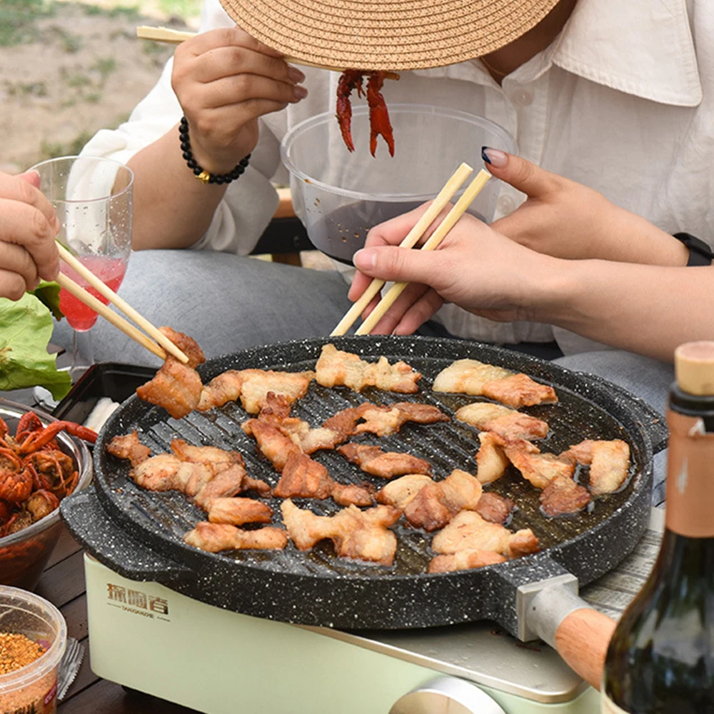 Giyoca 1 قطعة صينية خبز مزدوجة الجوانب غير عصا عموم مستدير تيبانياكي بيتزا حجر الأرز عموم أداة الشواء المنزلية تجهيزات المطابخ المطبخ #4