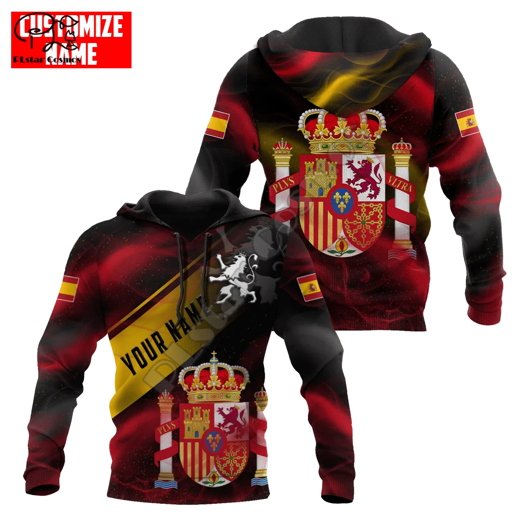 PLstar Cosmos Spain National Emblem And Flag 3D Printed 2022 Hoodies Sweatshirts Zip Hooded For Men/Women Casual Streetwear S03