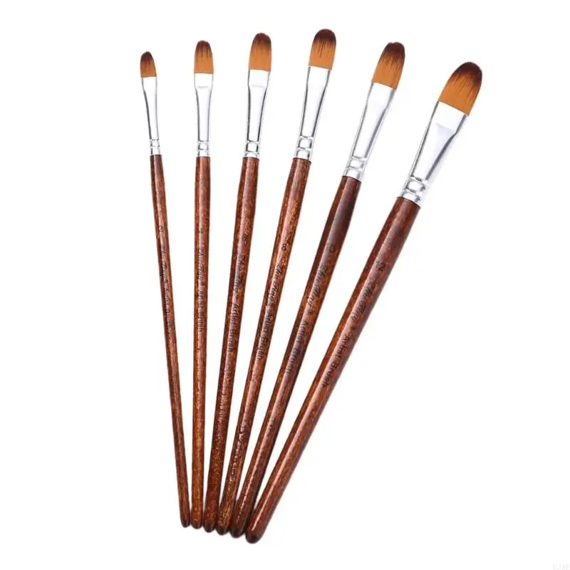 U2JE 6Pcs Nylon Bristle Paint Brush Watercolor Paint Brush for Gouache Acrylics Oil Watercolor Painting Artist Paintbrush