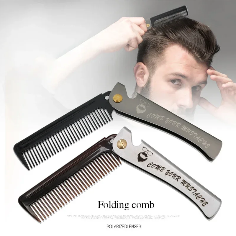 1 pc Men Folding Comb Knife Shape Teeth Detangling Hair Beard Comb Metal Foldable Combing Facial Mustache Comb peine para barb