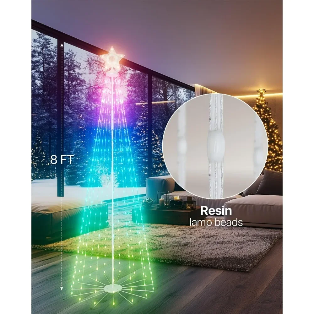 340 RGB LEDs, DIY 16 Mil Colors Changing, Prelit Cone Tree, Music Sync, App & Remote Control, Outdoor Decoration for Bars