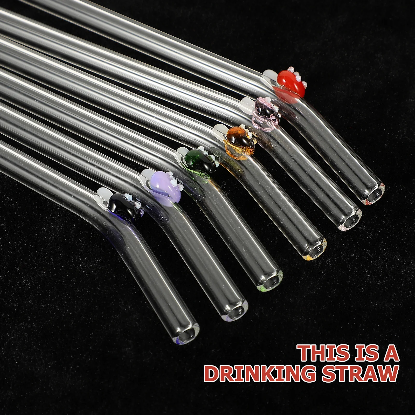 

1Set Transparent Mushroom Pattern Glass Straw Reusable Drinking Straw for Party Tea Coffee Cups with Stainless Steel