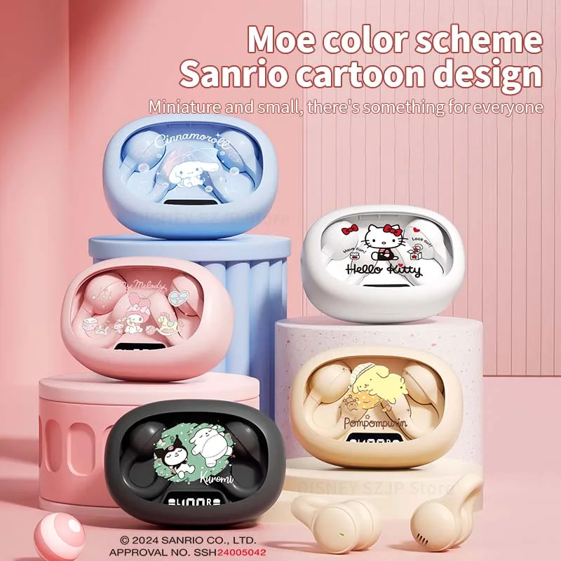 Sanrio X53 EarClip Bluetooth 5.4 TWS 이어 버드 스테레오 HD 통화 이어폰 소음 차단 무선 헤드폰 스포츠 헤드셋