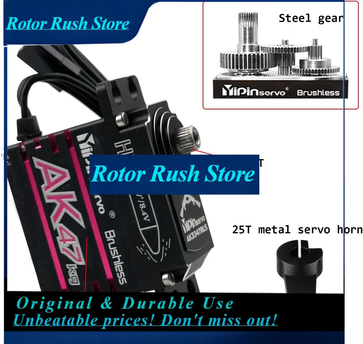 RoRuS47KG AK47 Digital  Steel Gear 180/270/360 Brushless Motor Waterproof IP67 Magnetic Coding Programmable  25T