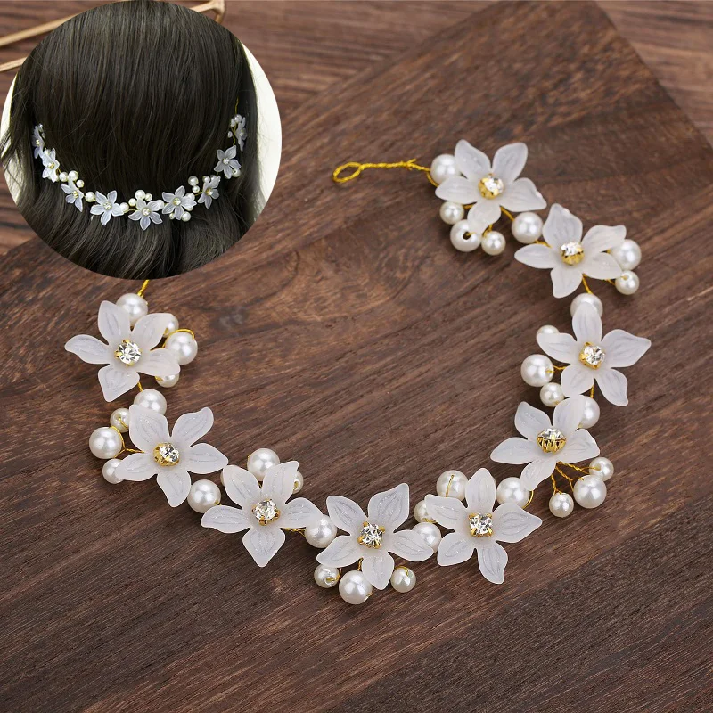 Branco casamento acessórios de cabelo encantos romântico cristal pérola flor headbands tiara nupcial coroa noiva bandana jóias