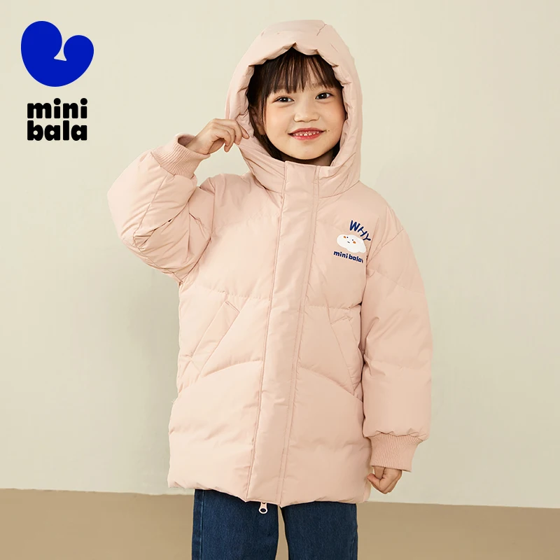 معطف ميني بالا كيدز متوسط الطول للشتاء دافئ ومريح بغطاء للرأس سترة منتفخة