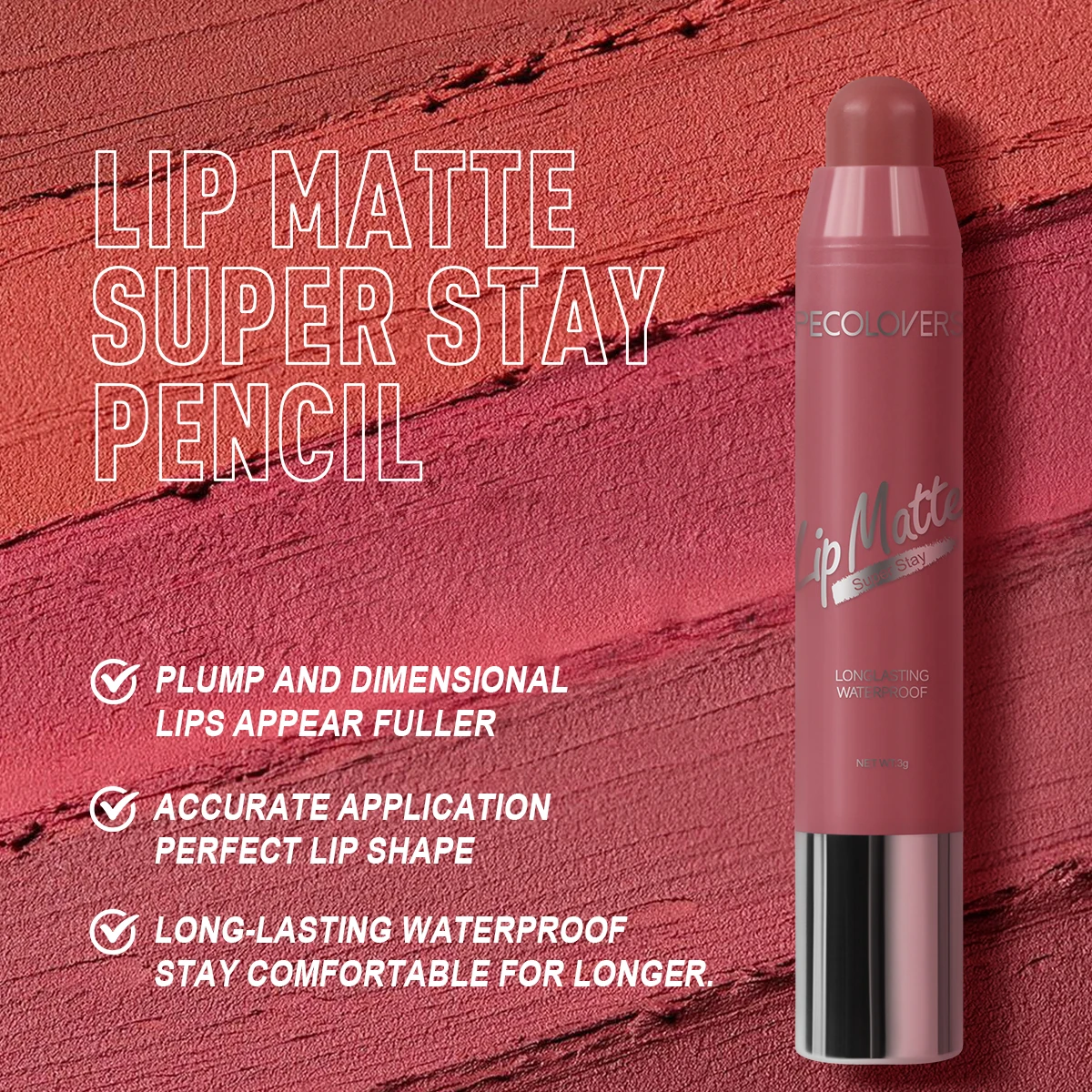ลิปสติกเนื้อแมท,Long-Lasting Lip Crayon,Hydrating,Moisturizing Lip Liner,กันน้ํา,Lip Stain