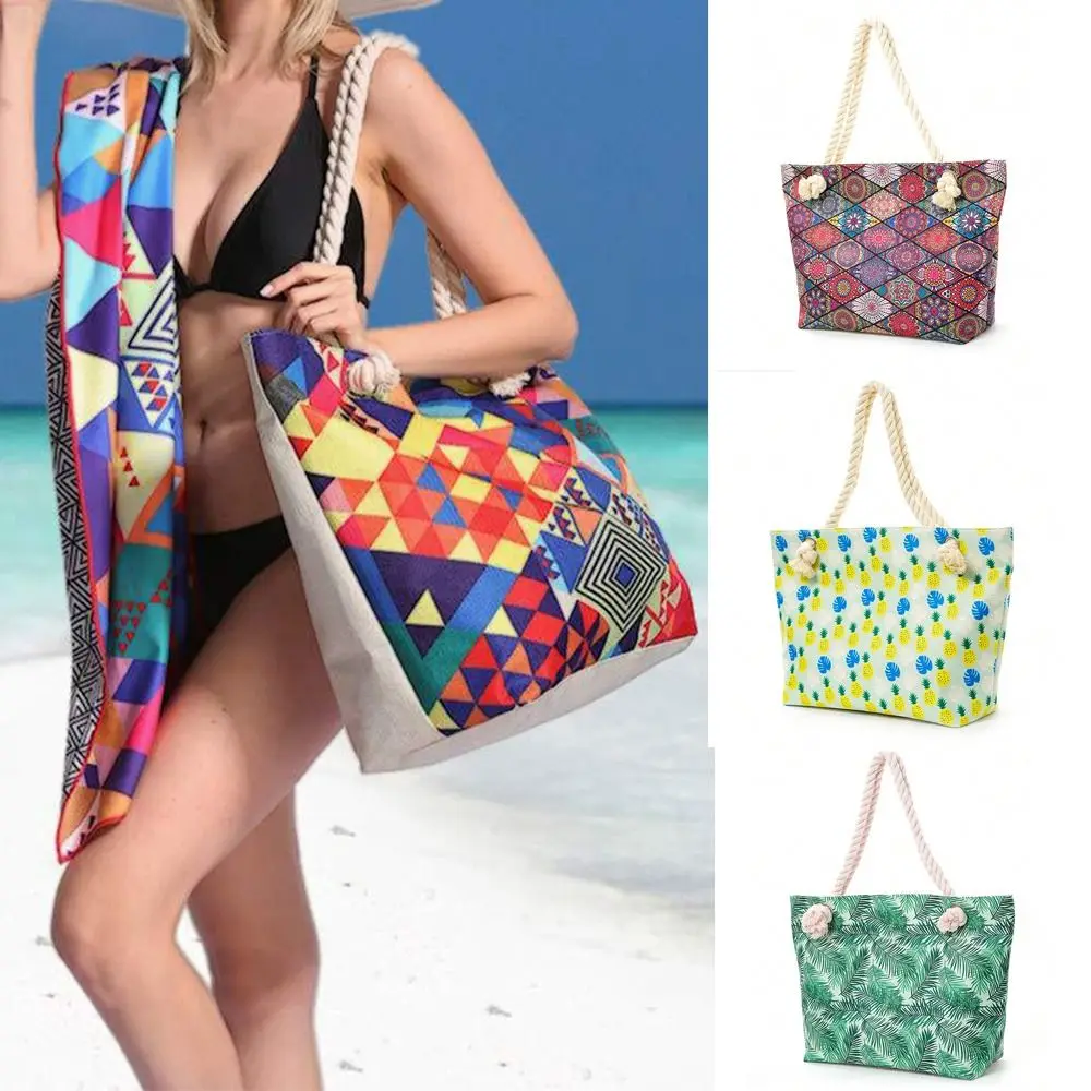 

Пляжная сумка-тоут с принтом, холщовая складная дорожная сумка, вместительная сумка на молнии через плечо для путешествий, работы, пляжа, спортзала, магазина