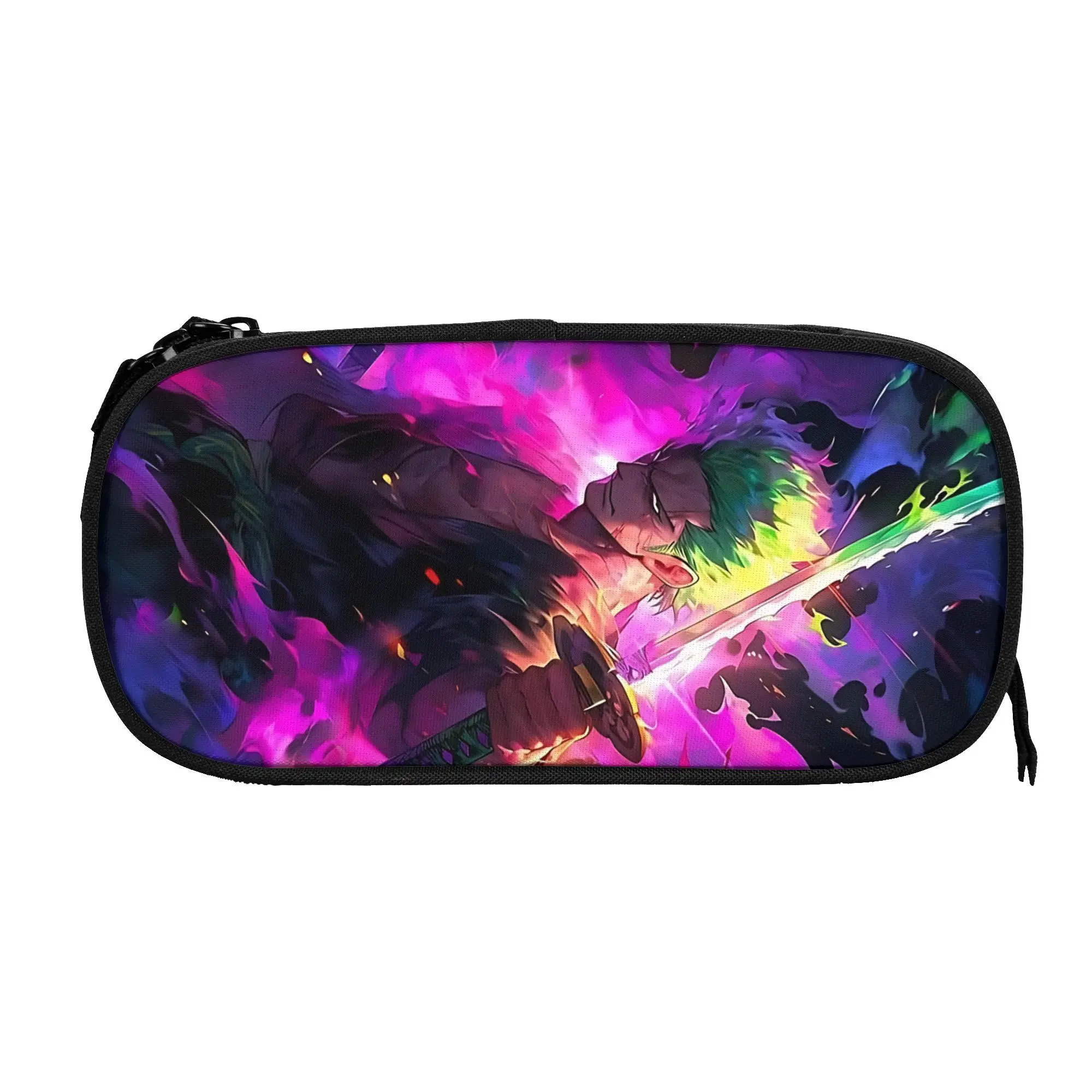 Large Capacity Bags For Child Cartoon Roronoa Zoro Vibrant Neon Print One Pieces Estuche Escolar For Boys Gilrs Kids