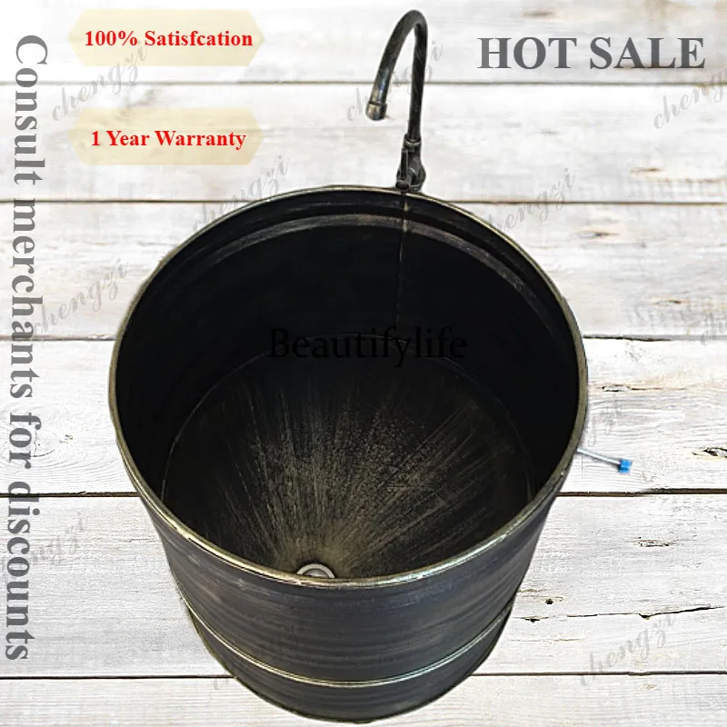 B567 Industrial wind wrought iron floor-to-ceiling round retro mop pool large balcony bathroom mop pool