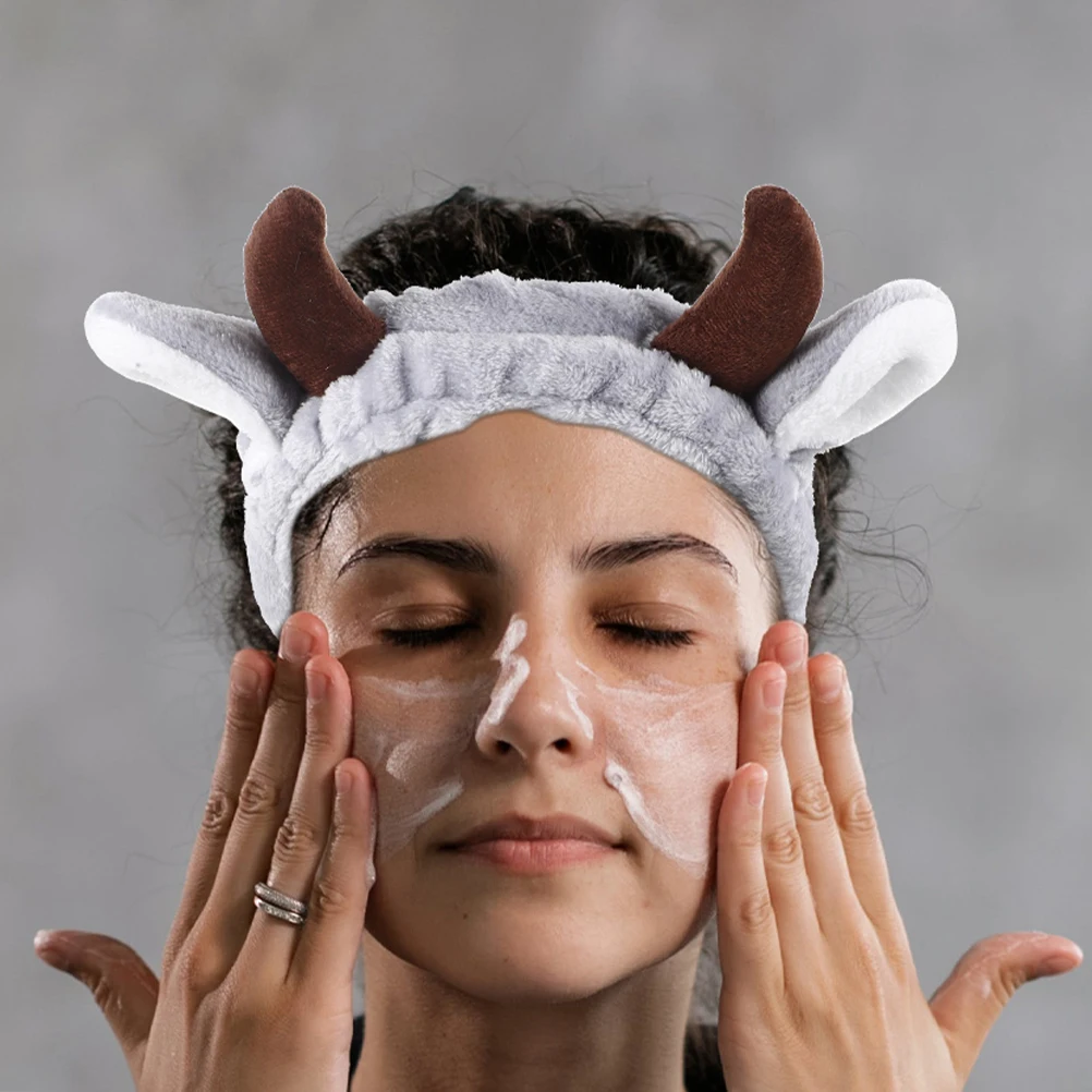 

2pcs Cow Headbands Flannel Material Headband Face Washing Elastic Band for Makeup Skincare Facial Washing Spa Women Hair Tool