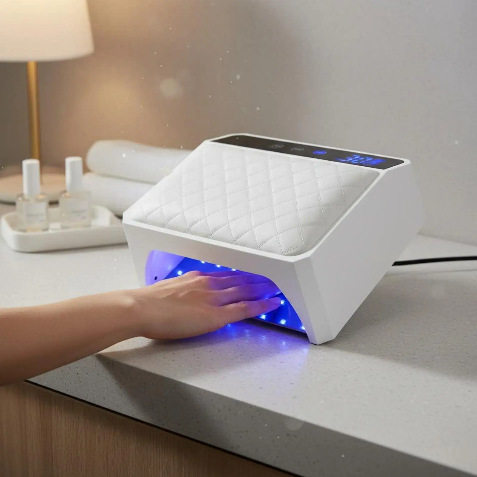 LED Nail Curing Machine Infrared Smart Portable Nail Lamp with Hand Rest Large Space Cordless Gel Polish Curing Light for Home