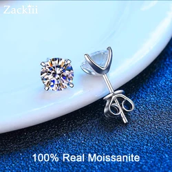Real 0.4-4 Carat Moissanite Stud Earrings for Women Men Solid 925 Sterling Silver Solitaire Round Diamond Earrings Fine Jewelry