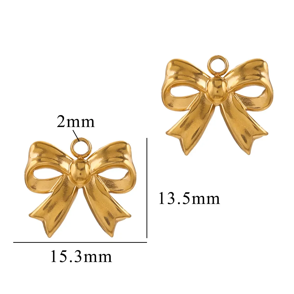 5pcs Stainless Steel Bow Waterproof Gold Charm