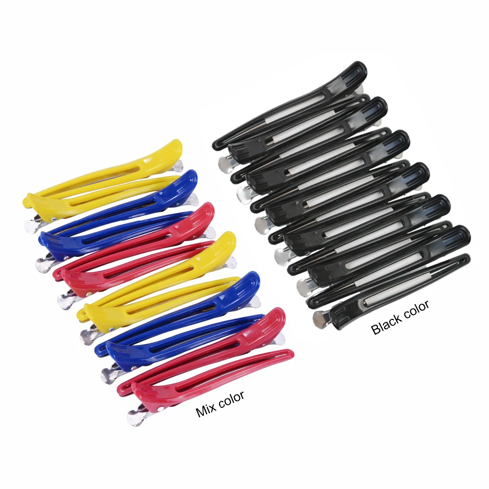 12PCS Hairdressing Section Clamps Hair Clips Alloy Plastic Pro Hairdressing Hairpins Cutting Salon Hair Styling Tools