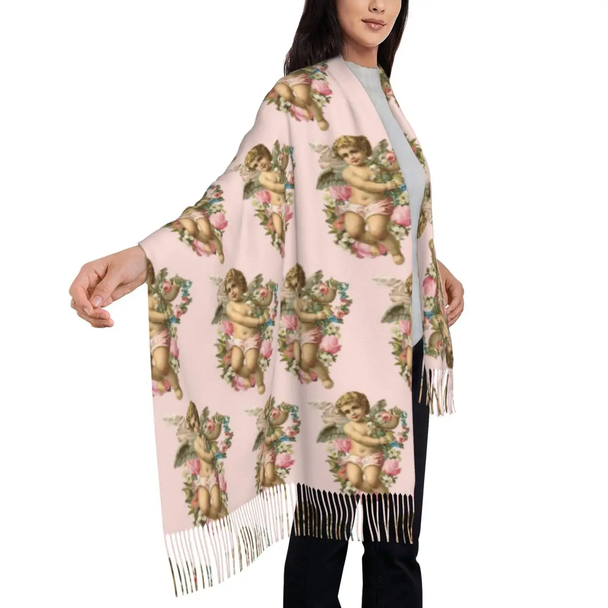

Ренессансные ангелы, шарф с крылатыми чернилами, шарфы с кисточками для женщин, мягкие теплые шали и накидки, большая осенне-зимняя шаль