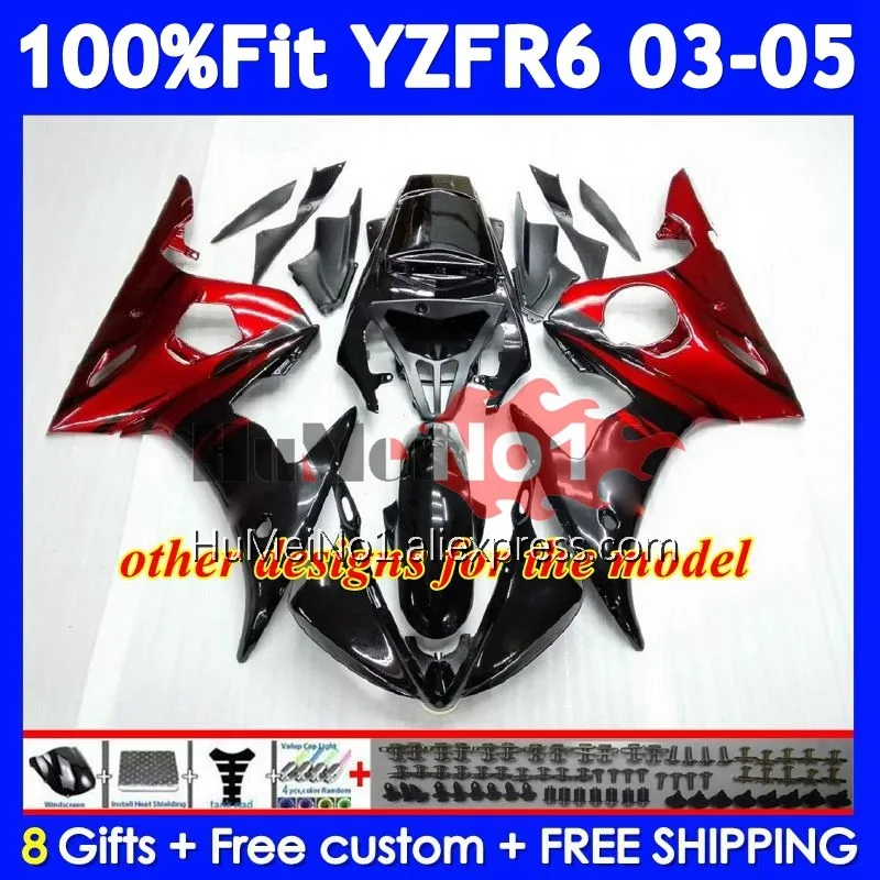 OEM Body For For YAMAHA YZF-R6 YZF R6 R 6 YZF 600 CC 356No.87 YZF600 YZFR6 Hot red blk 03 04 05 YZF-600 2003 2004 2005 Fairing