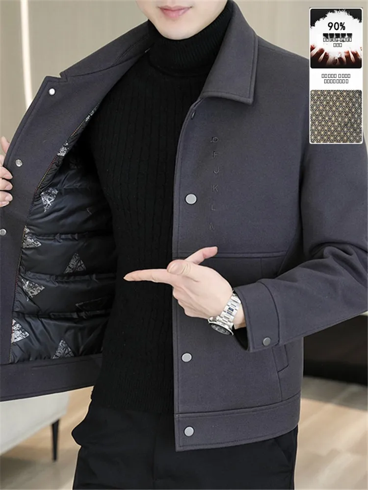 

Men's Woolen Jaet Thiened Winter ort Casual Notch Collar Du down Coat Faionable Urban Busin Casual Sle