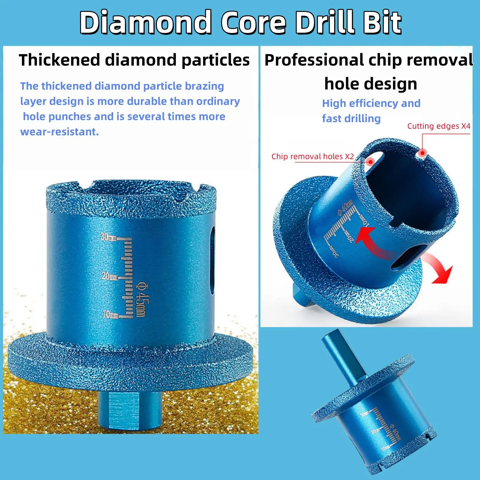 For Washbasin Porcelain Tile Ceramic Stone Granite Marble Stone Diamond Core Drill Bit Double-Layer Brazed Hole Saw Drilling Bit