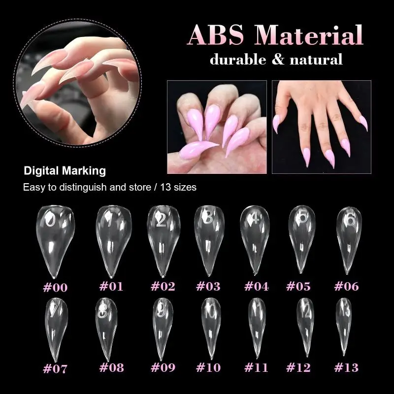 140pcs/box Short Curved Stiletto Nail Dual Form For Nail Extension Of 3D Cat's Claw Sculptural Acrylic Nails Full Cover Molds