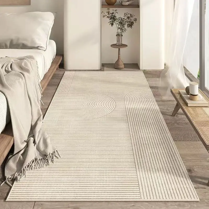 VIKAMA Wabi Sabi Style Geometric Line Carpet, Bedroom Bedside Carpet, Floating Window Mat, Lightweight Home Decoration