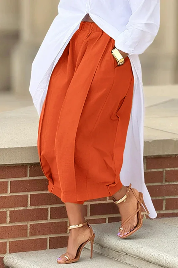 

Plus Size Daily Khaki Pocket Wide Leg Shorts
