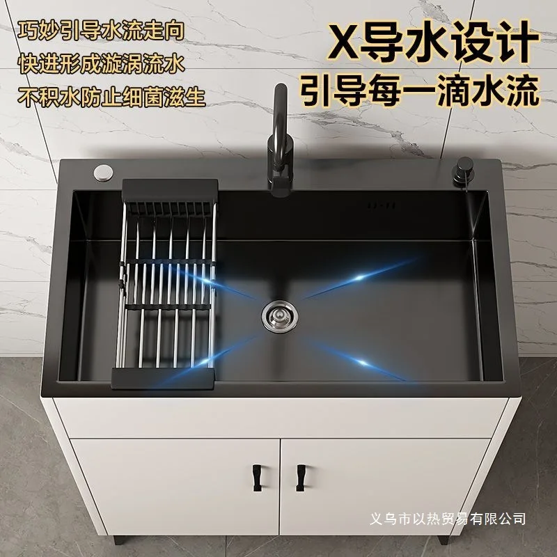Antibacterial sink cabinet, stainless steel vegetable basin, kitchen household single vegetable basin, full set of integrated