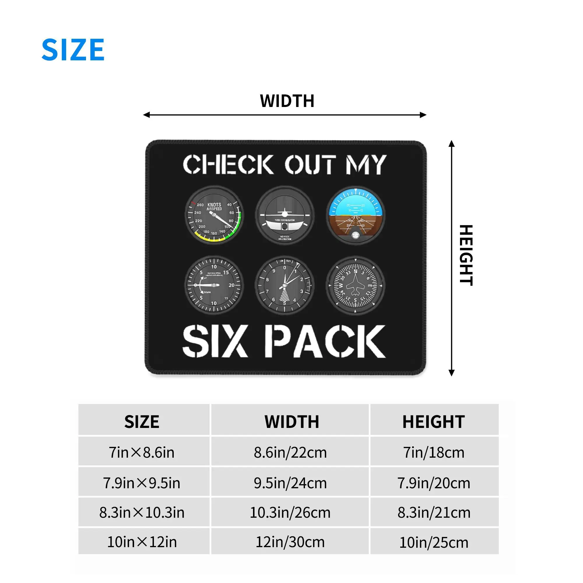 Funny Pilot Top Airplane Six Pack Flight Instruments  Mouse Pad Computer Keyboard Mouse Mat Gaming PC Laptop Desk Mat