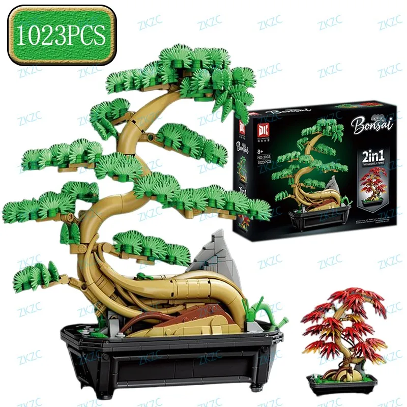 

1023 Pcs 2 IN 1 Dual Season Pine Tree Bonsai Block Guest-Greeting Pine Potted Plant Building Brick Toy Home Decor Model Gifts