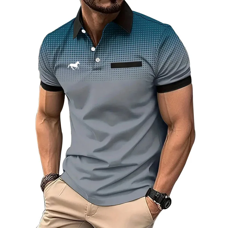 Polo de Golf con solapa deportiva para hombre, Digital 3D Camiseta de manga corta con estampado, Polo informal de negocios de verano