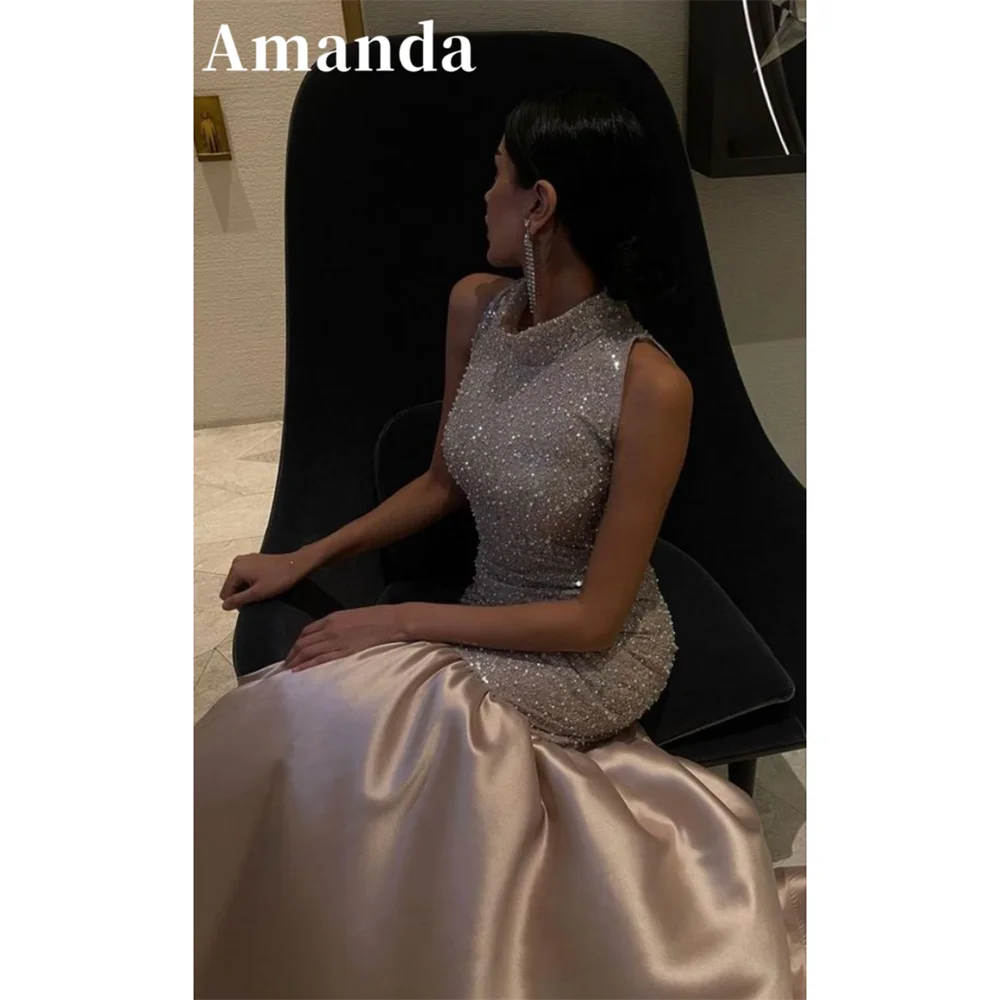 

Amanda Sexy High Neck Prom Dress 2023 Dark Pink Sequin Mermaid فساتين مناسبة رسمية Beading Sleeveless Trumpet Vestidos De Noche