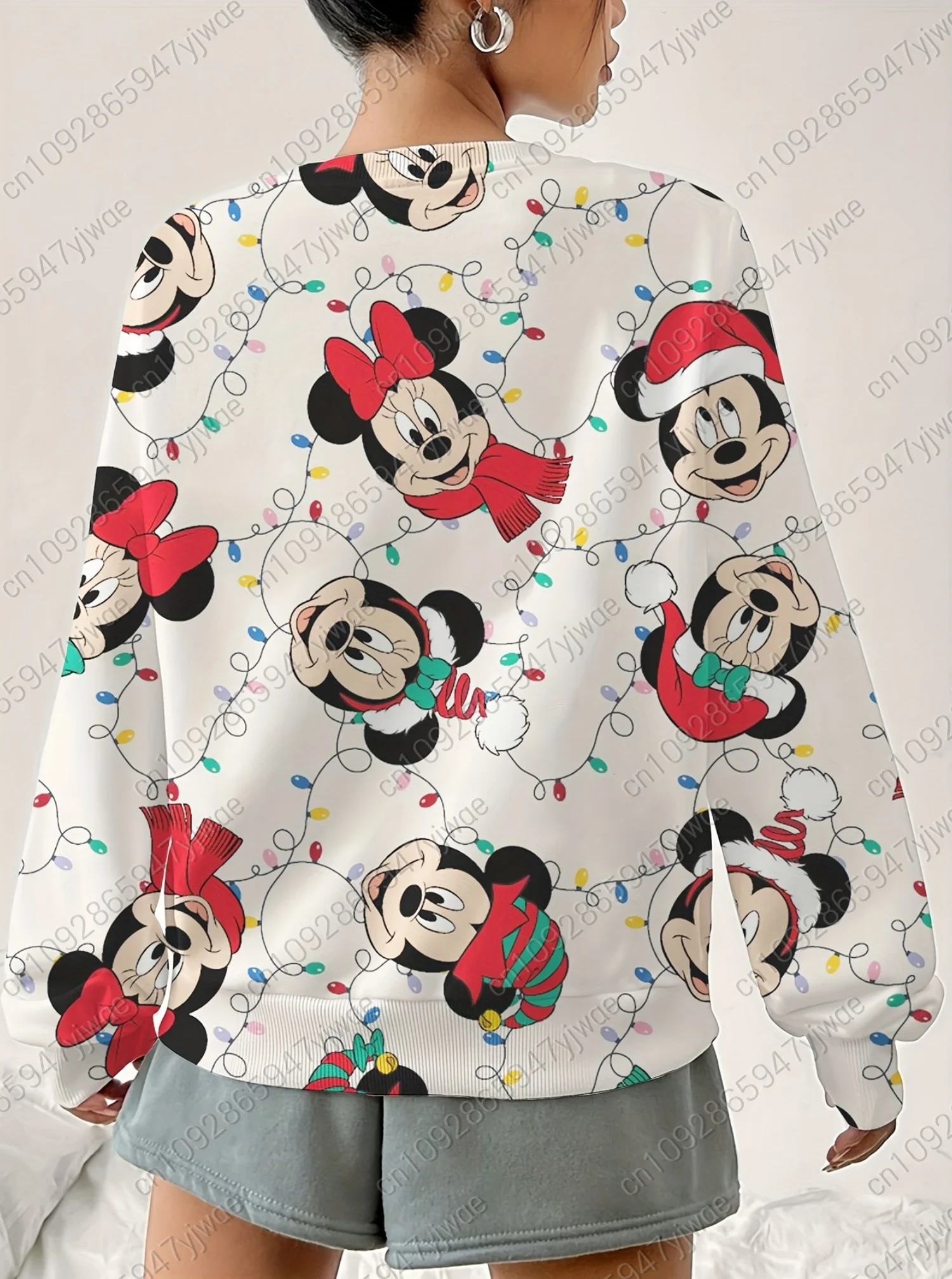 2025 winter Women Christmas Mickey Minnie Women's Round Neck Sweatshirt Hoodie Females Girl Tops Women Clothing