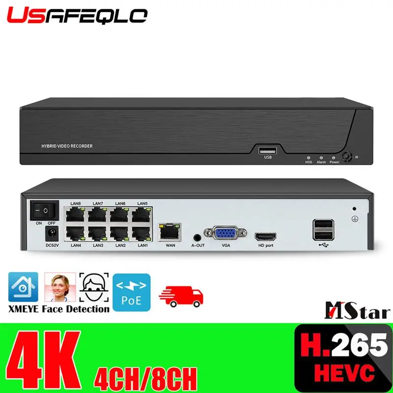 Top Face detection H.265 8ch*4K 4ch/8ch PoE Network Video Recorder Surveillance PoE NVR 4/8Channel For HD 8MP 5MP IP Camera