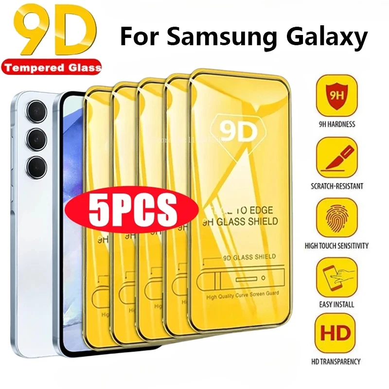 5PCS 9D Screen Protector For Samsung Galaxy A57 5G A17 A37 A56 A55 A16 A15 A54 A53 A36 A35 A34 A 57 37 Full Cover Temeperd Glass