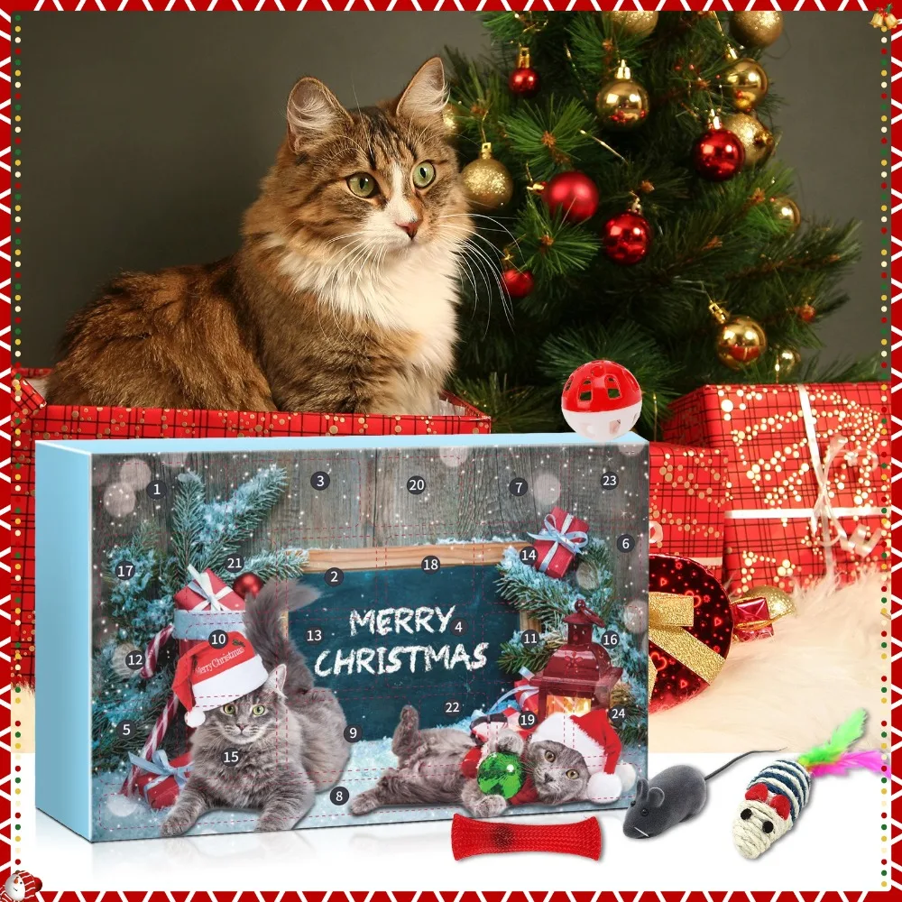 

2025 Christmas Advent Calendar 24 Grid Cat Toys Christmas Countdown Blind Box Christmas Decoration Pet Surprise Blind Box New