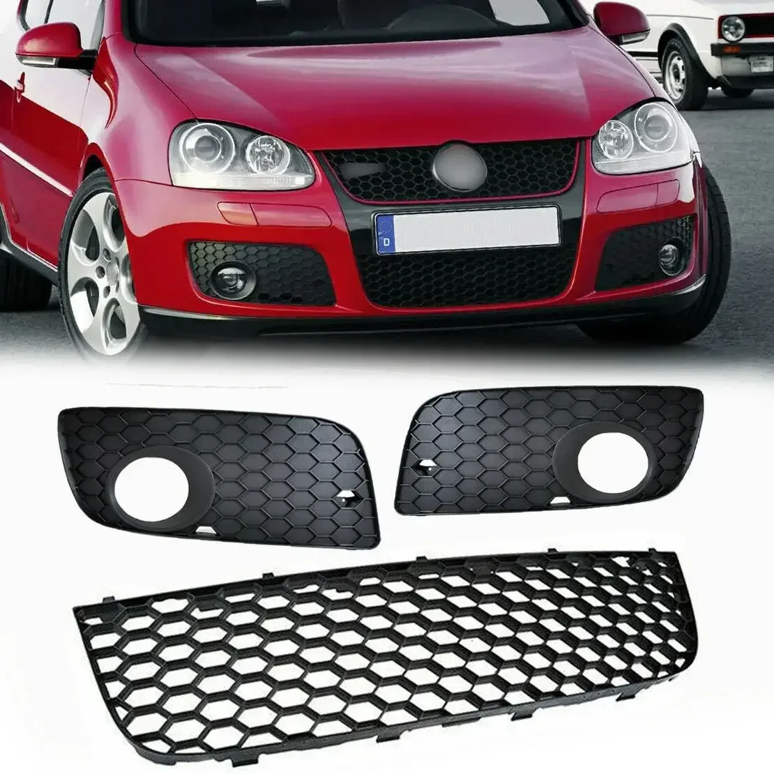 

Auto Mesh Front Lower Bumper Grill Racing Grille + Fog Lamp Cover For VW MK5 Golf GTI Jetta GT 2005 2006 2007 2008 2009