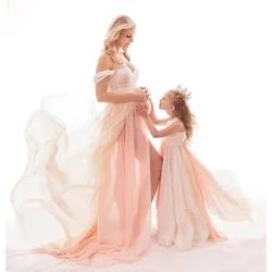 Chiffon+Cotton Maternity Dresses for Photo Shoot Sexy Off Shoulder Pregnancy Maxi Gown Dresses Pregnant Women Photography Prop
