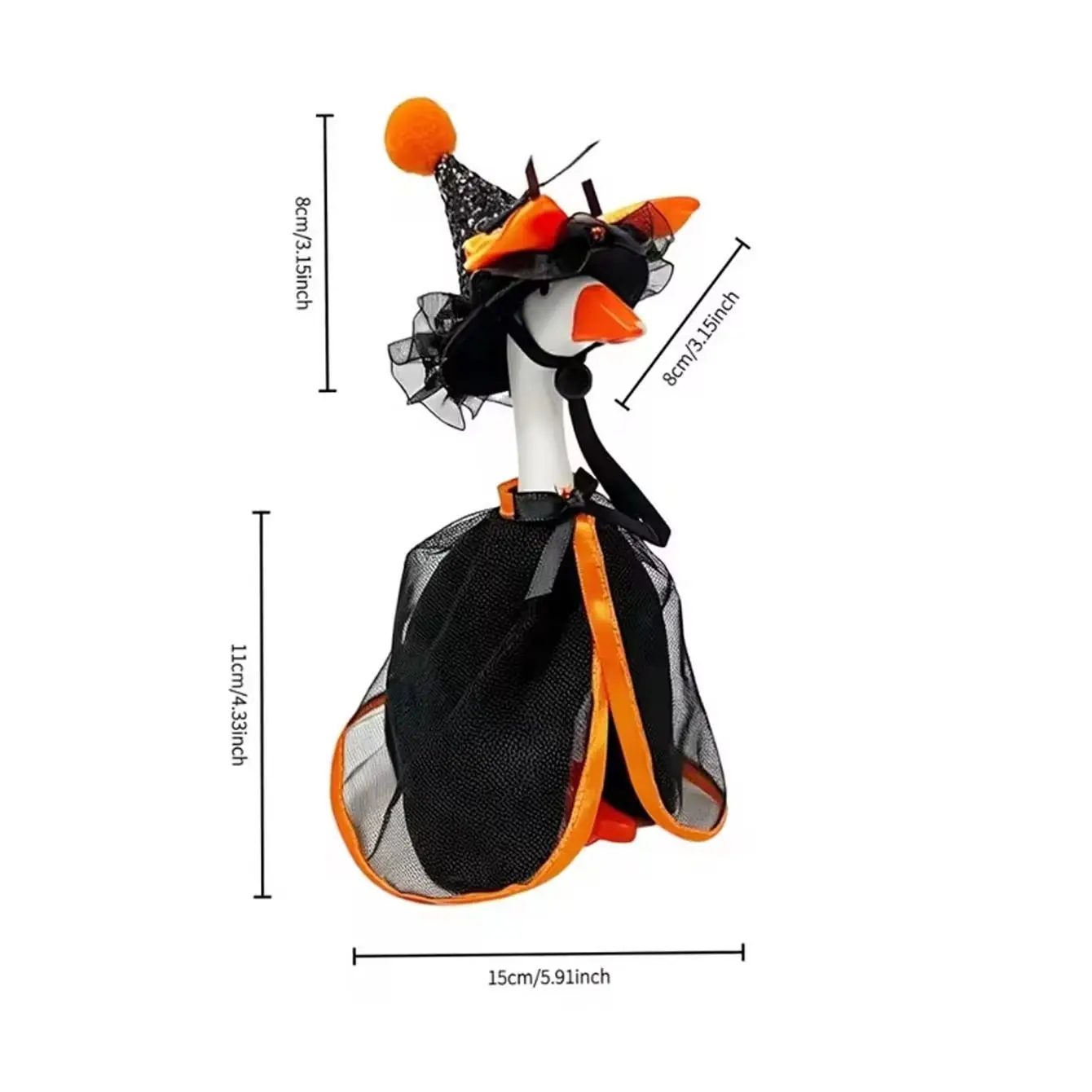 Halloween mini goose costume - witch hat and cape set, including pointed hat and cape pumpkin broom, suitable for 7-inch statues