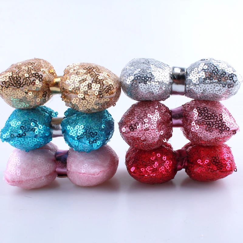 4PCS 9CM New Shiny Metallic Sequin Hair Bows For Hair Clips Drumming Pillow Shape Hair Bow For Hair Ties