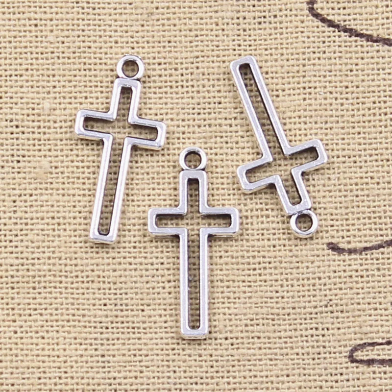 50pcs Charms Hollow Cross 23x11mm Antique Silver Color Pendants DIY Crafts Making Findings Handmade Tibetan Jewelry