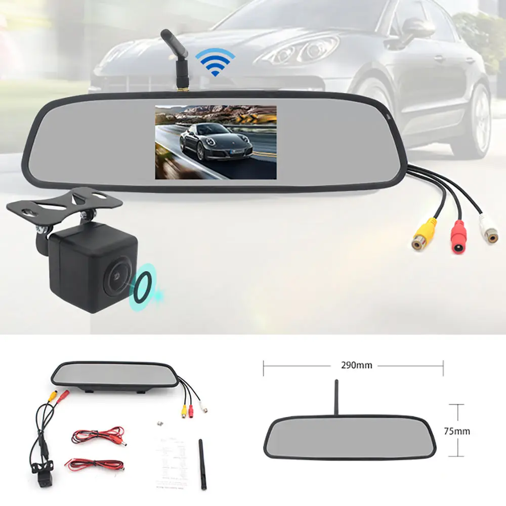 Car Rear View Camera with Mirror Monitor Analog Signal 4.3inch LCD Rearview Backup Wireless Reverse Camera with Monitor for Cars