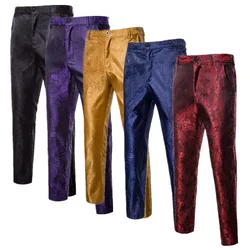 New Men Business Jacquard Suit Pants Black / Red / Purple / Navy Fashion Male Wedding Party Dress Thin Trousers