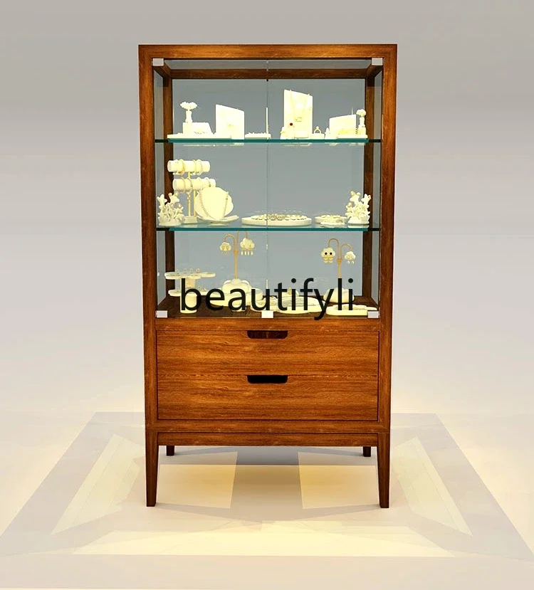 

Jewelry, porcelain glass, Zhongdao display cabinet, retro solid wood paint cabinet, museum display cabinet customization