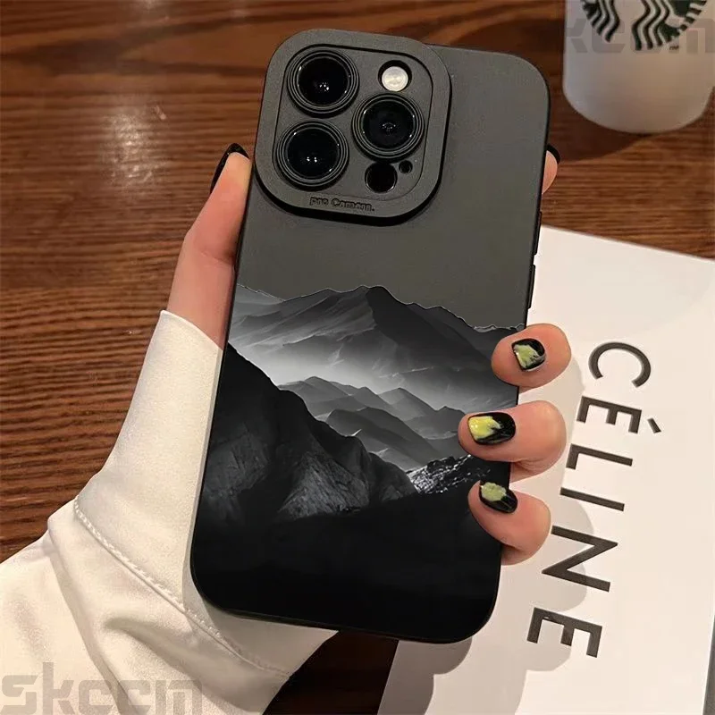 Black Mountain Peak Pattern Case For Samsung Galaxy S25 S24 S23 Ultra S22 Plus S21 FE S20 A55 A54 A1